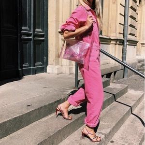 Ganni Pink Denim Jumpsuit 40 (US 8)